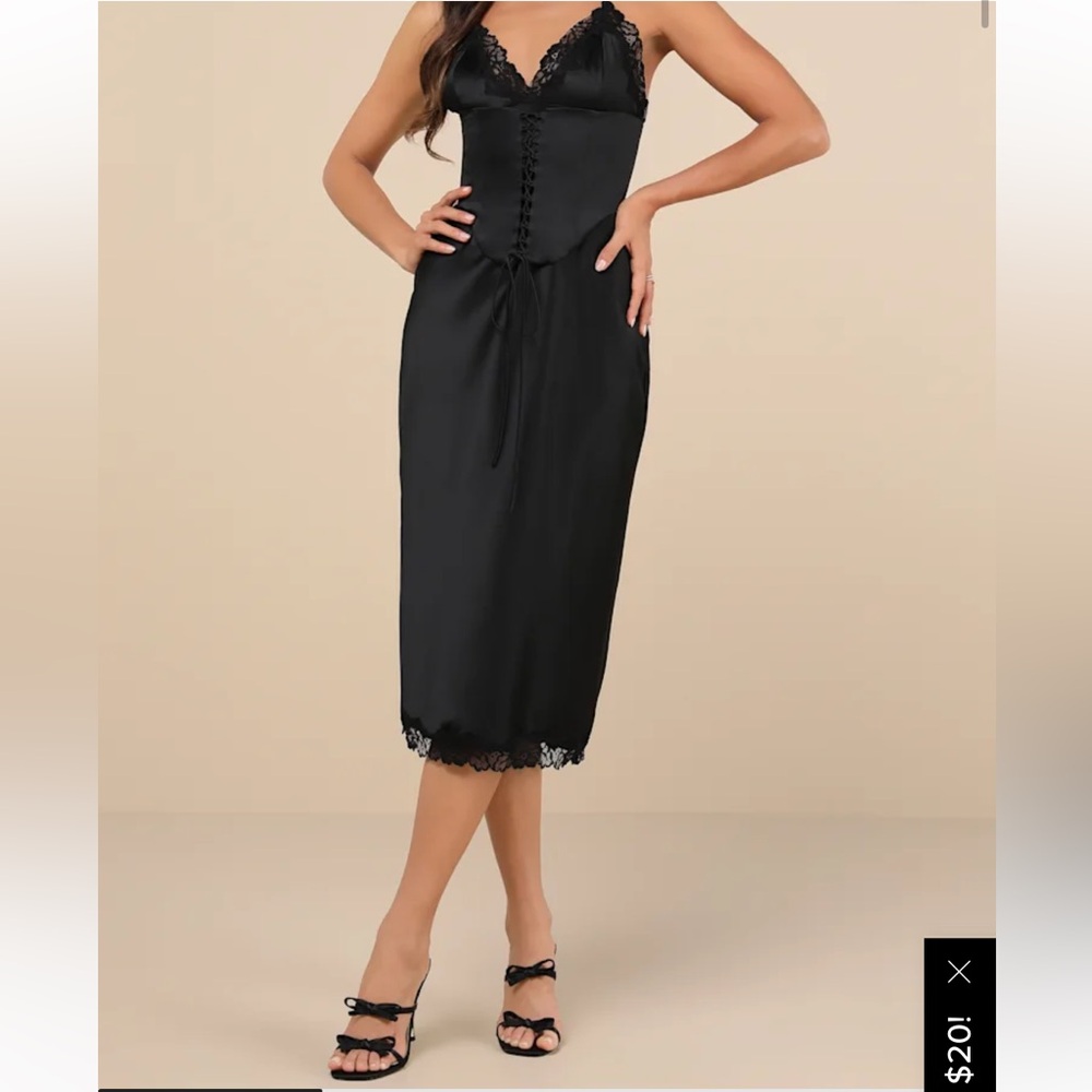 2 pieces Elegant Black Midi Dress with Lace Detail and seperate corset